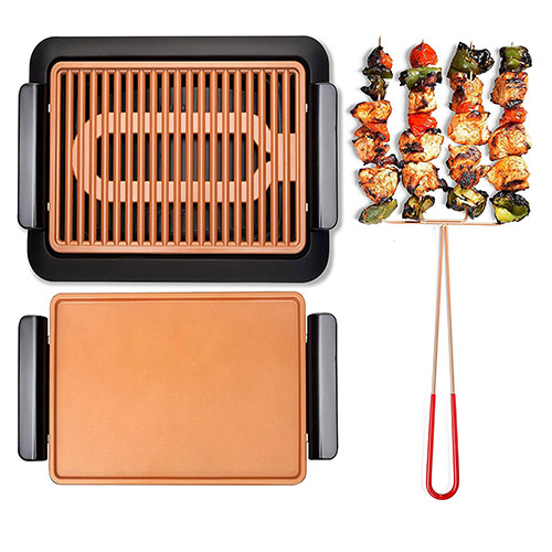 SMOKELESS GRILL W/ GRIDDLE and QUADKABOB SKEWER